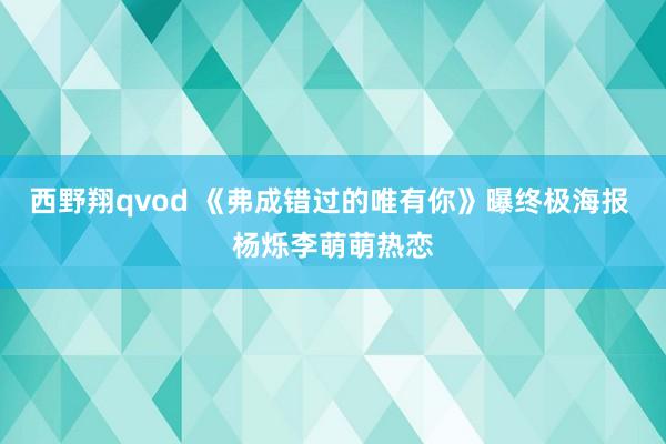 西野翔qvod 《弗成错过的唯有你》曝终极海报 杨烁李萌萌热恋